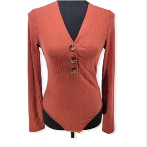 Hippie Rose. Ribbed V-Neck Bodysuit